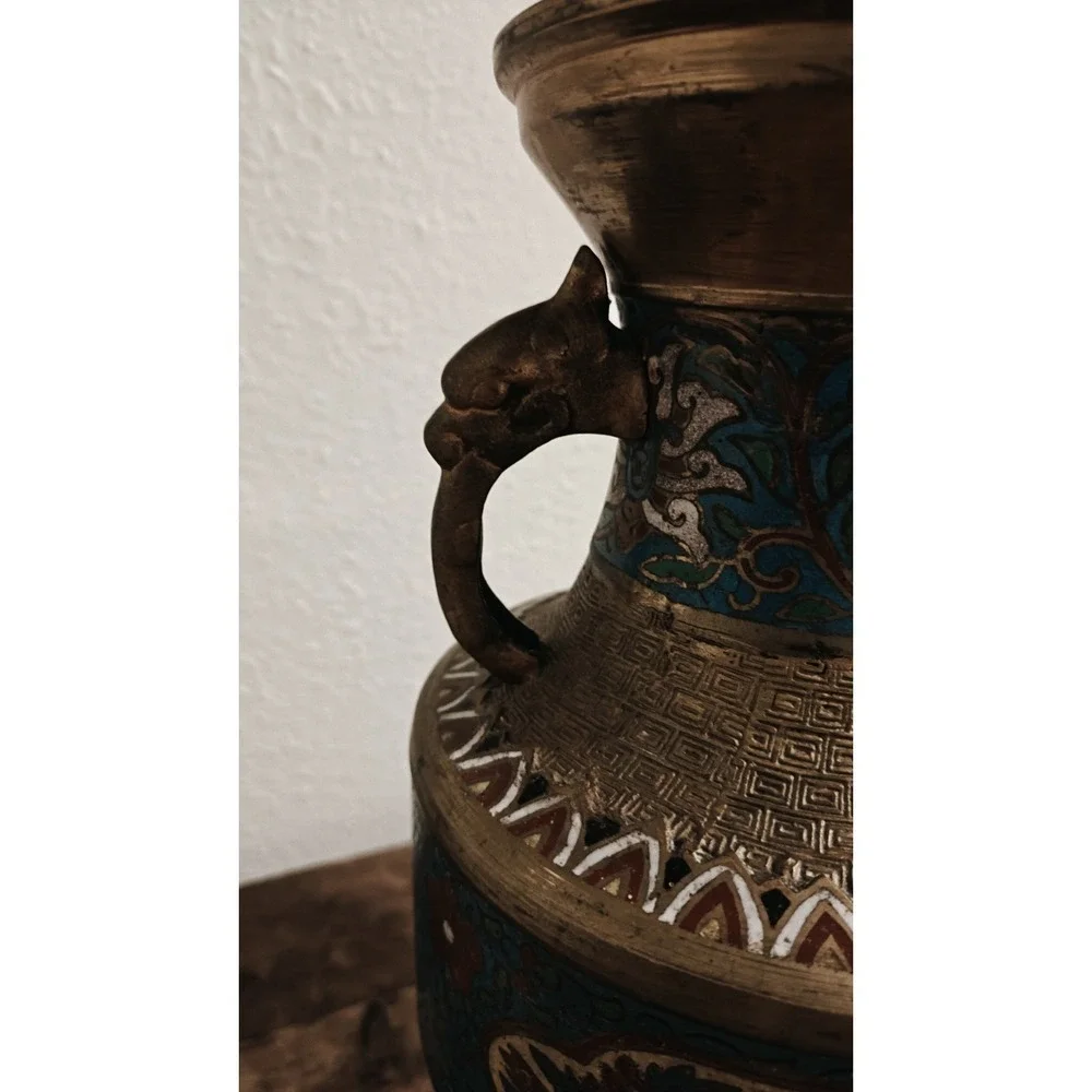 Vintage Japanese Champleve Bronze Enamel Cloisonne Table Lamp Works!